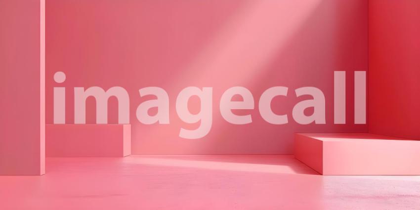 Abstract background with pink and blue podiums, empty room - Ai Generated