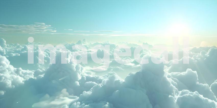 Beautiful aerial view above clouds with blue sky - Ai Generated