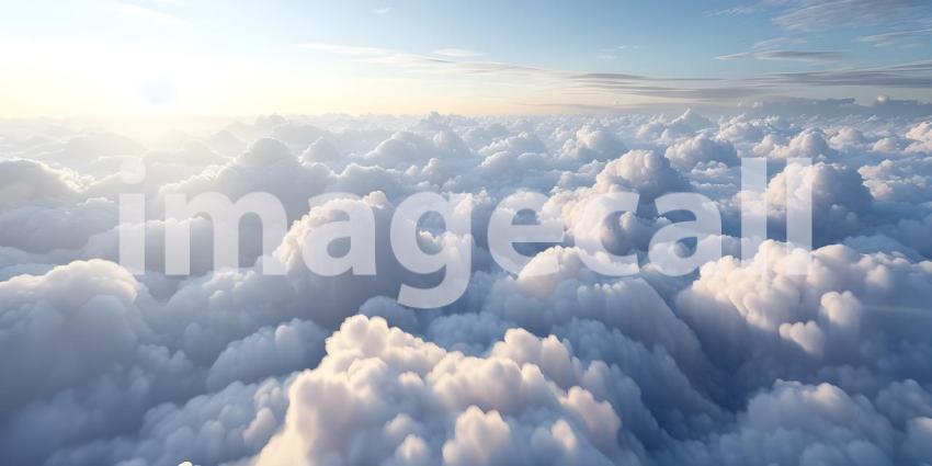 Beautiful aerial view above clouds with blue sky - Ai Generated