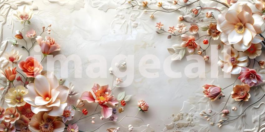Colorful flowers on the old paper background with space for text - Ai Generated