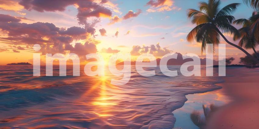 Beautiful sunset over the sea with palm trees - Ai generated