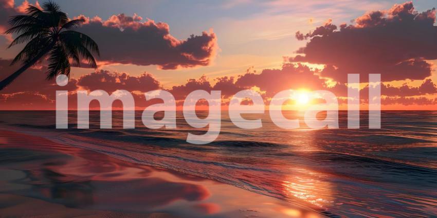 Beautiful sunset over the sea with palm trees - Ai generated