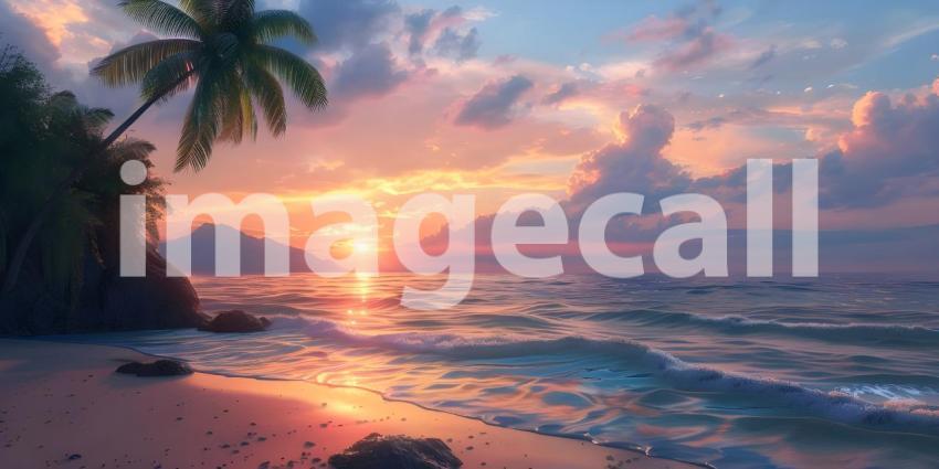 Beautiful sunset over the sea with palm trees - Ai generated