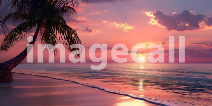 Beautiful sunset over the sea with palm trees - Ai generated