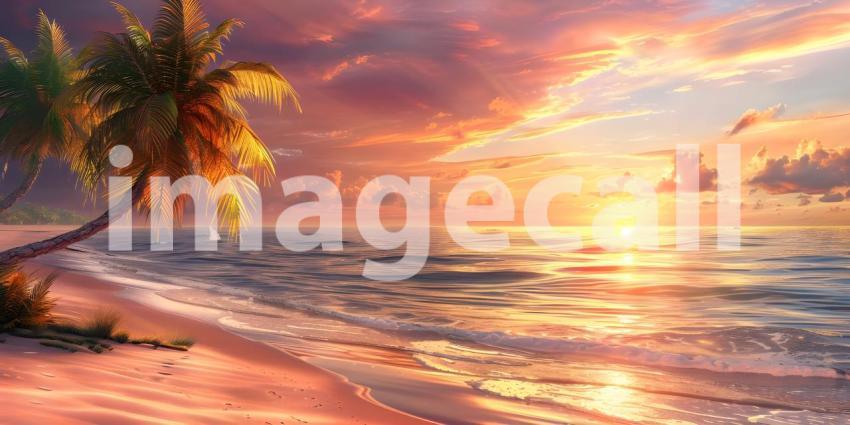 Beautiful sunset over the sea with palm trees - Ai generated