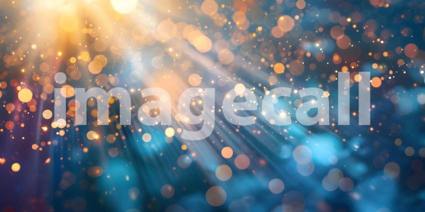 Abstract bokeh background with golden light rays and glittering stars - Ai generated