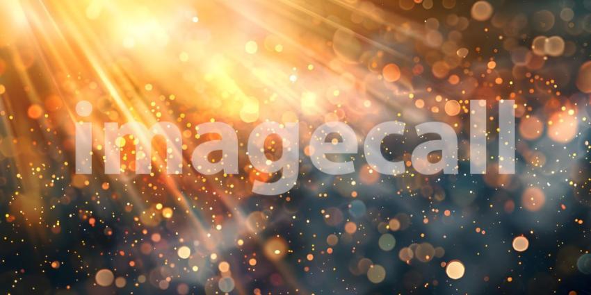 Abstract bokeh background with golden light rays and glittering stars - Ai generated