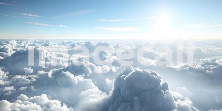 Beautiful aerial view above clouds with blue sky - Ai Generated