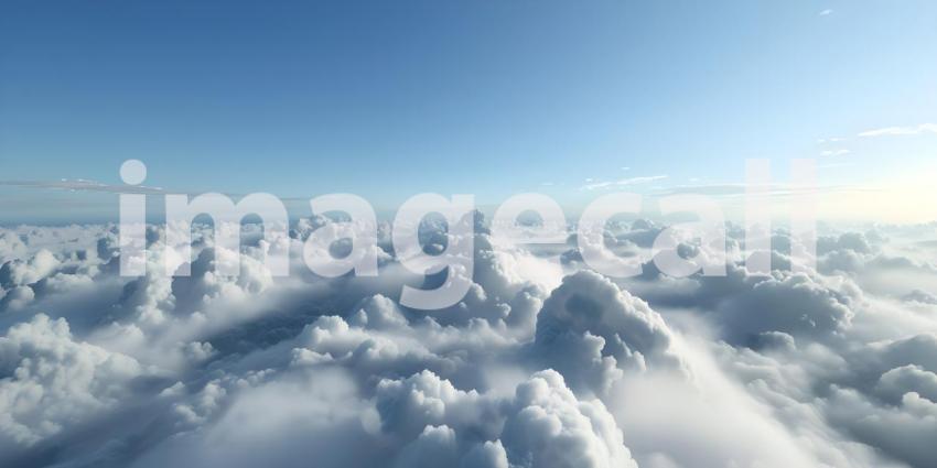 Beautiful aerial view above clouds with blue sky - Ai Generated