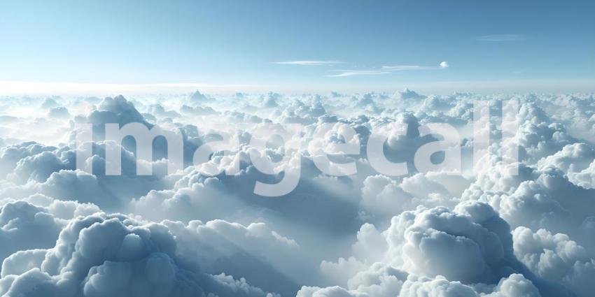 Beautiful aerial view above clouds with blue sky - Ai Generated