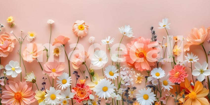 Colorful flowers on the old paper background with space for text - Ai Generated
