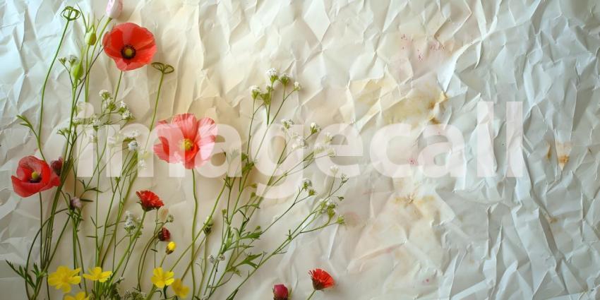 Colorful flowers on the old paper background with space for text - Ai Generated