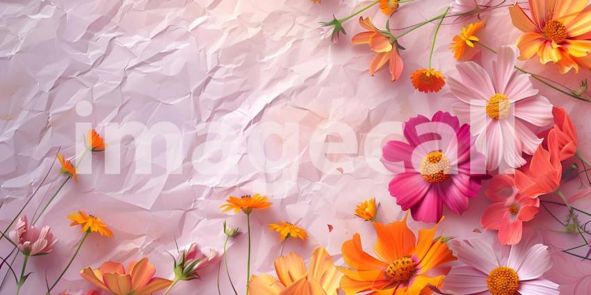 Colorful flowers on the old paper background with space for text - Ai Generated