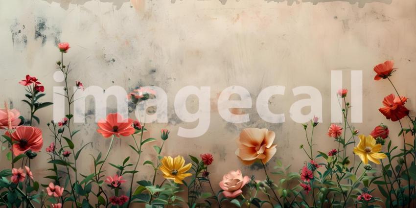 Colorful flowers on the old paper background with space for text - Ai Generated