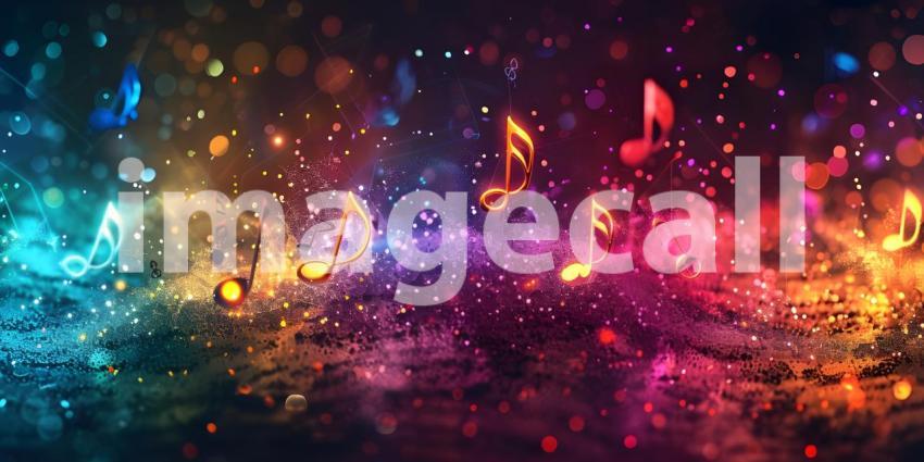 Colorful music notes background with space for your text, Musical Background - Ai Generated