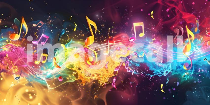 Colorful music notes background with space for your text, Musical Background - Ai Generated