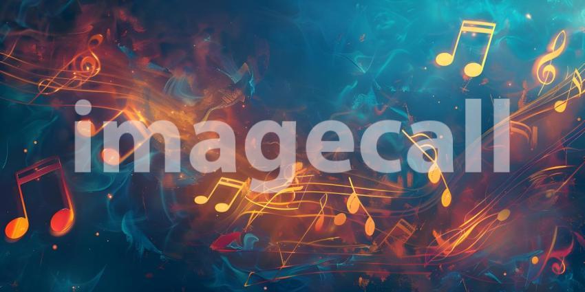 Colorful music notes background with space for your text, Musical Background - Ai Generated