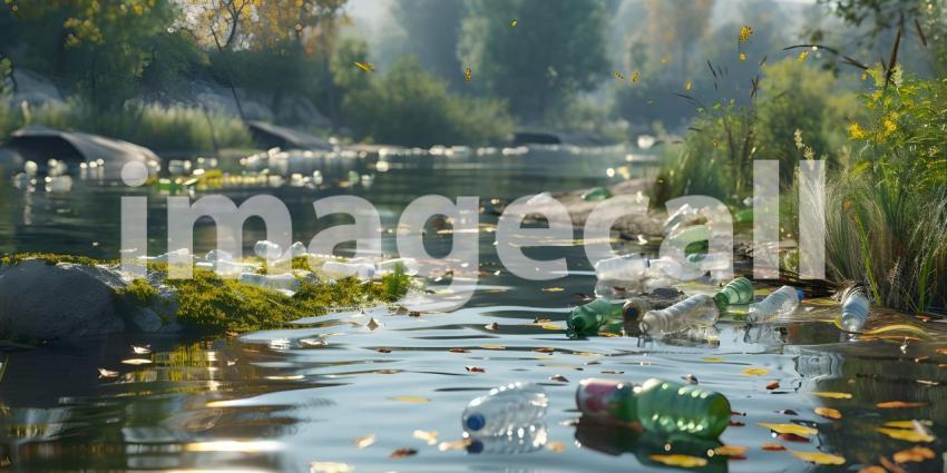 Environmental pollution concept Background, Pollution of the environment, Garbage in the river - Ai Generated