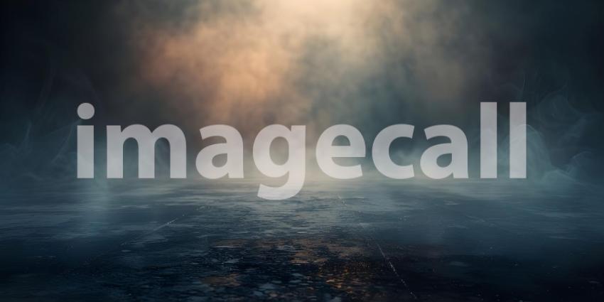 Dark street, wet asphalt, reflections of rays in the water. Abstract dark background, smoke, smog - Ai Generated