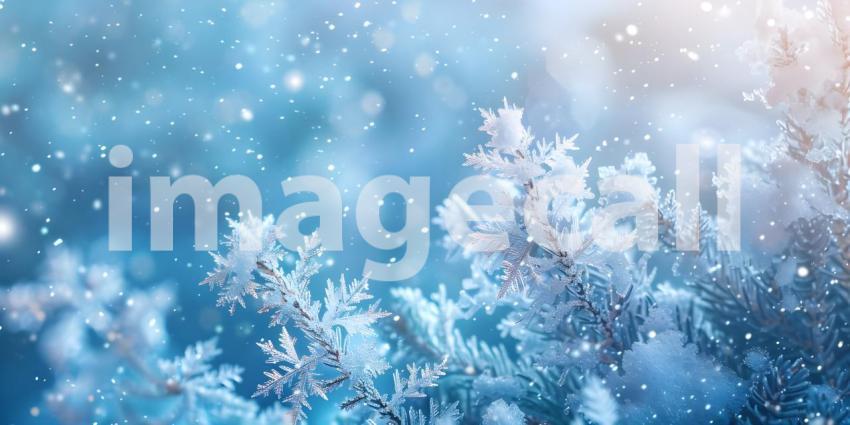 Winter background with snowflakes and bokeh lights, Christmas background - Ai Generated
