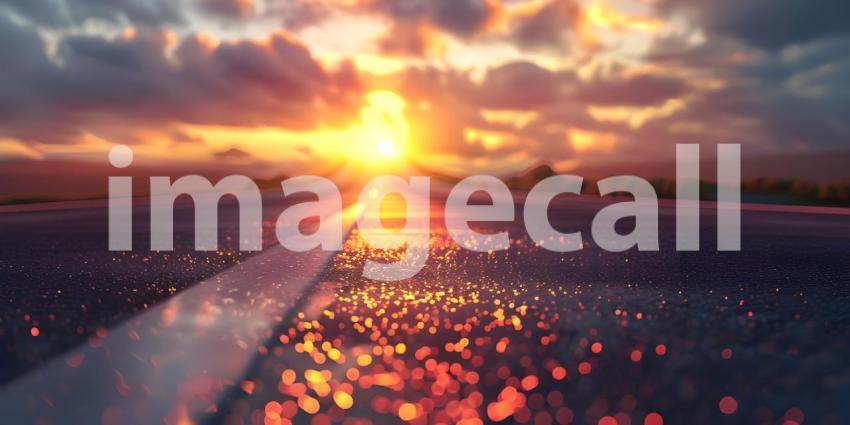 Asphalt road in the evening with a beautiful sunset - Ai Generated
