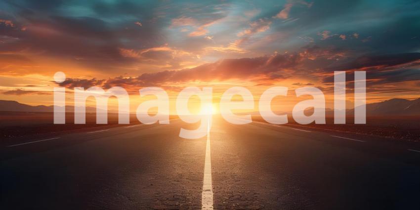 Asphalt road in the evening with a beautiful sunset - Ai Generated