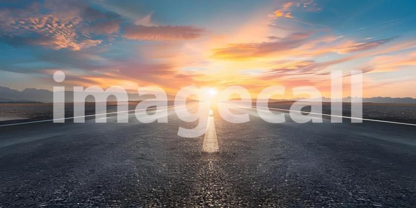 Asphalt road in the evening with a beautiful sunset - Ai Generated