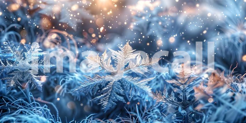 Winter background with snowflakes and bokeh lights, Christmas background - Ai Generated