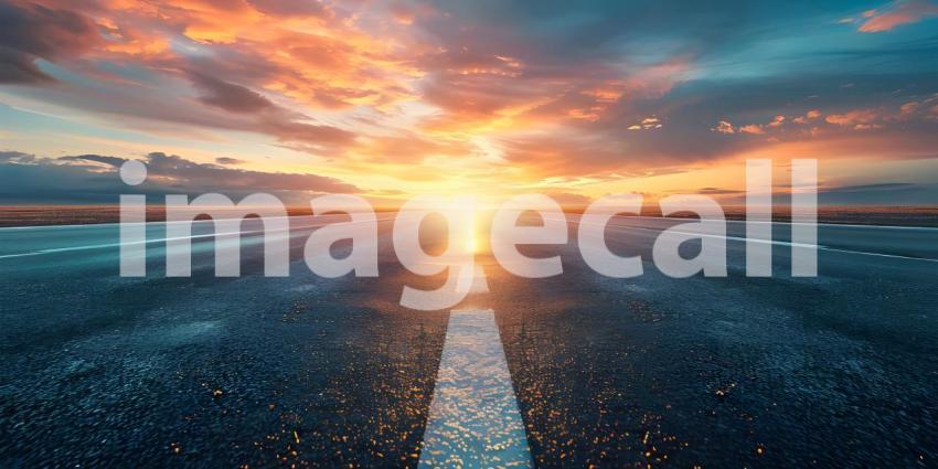 Asphalt road in the evening with a beautiful sunset - Ai Generated