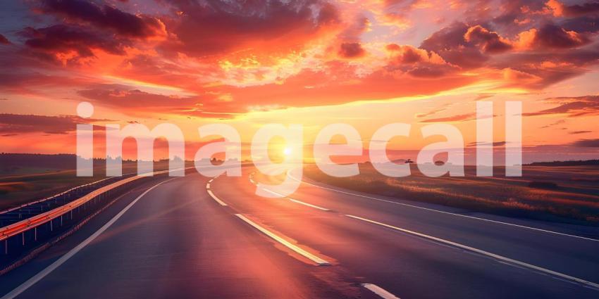 Asphalt road in the evening with a beautiful sunset - Ai Generated