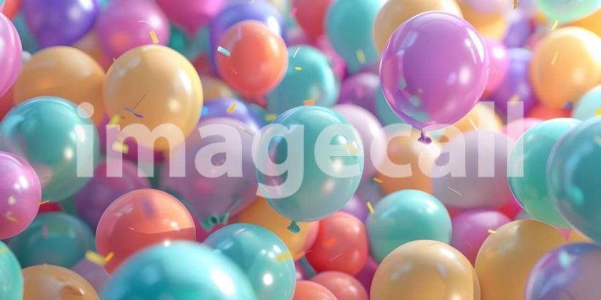 Colorful balloons background, Bunch of colorful balloons flying in the air - Ai Generated