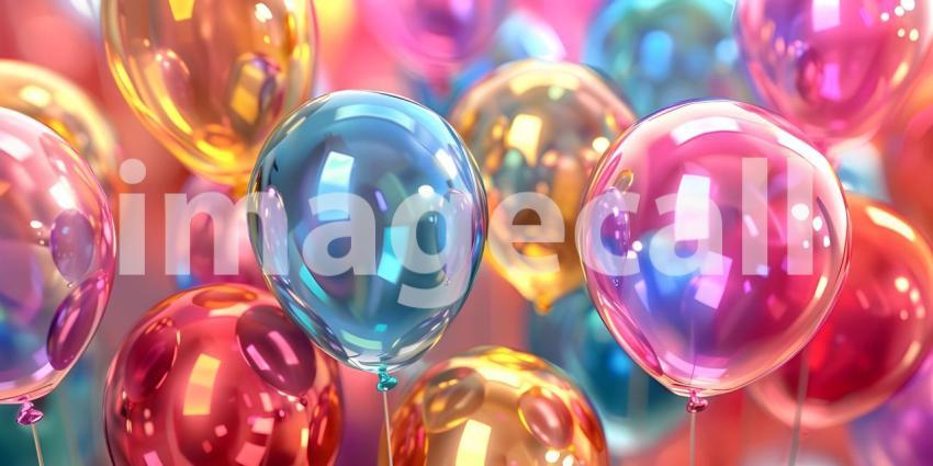 Colorful balloons background, Bunch of colorful balloons flying in the air - Ai Generated
