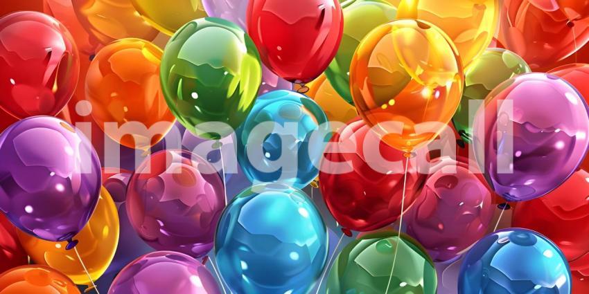 Colorful balloons background, Bunch of colorful balloons flying in the air - Ai Generated