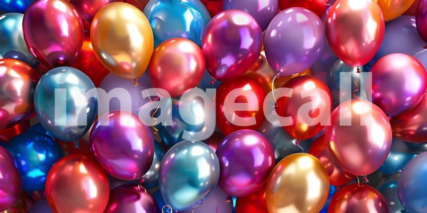 Colorful balloons background, Bunch of colorful balloons flying in the air - Ai Generated
