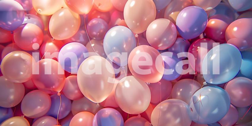 Colorful balloons background, Bunch of colorful balloons flying in the air - Ai Generated