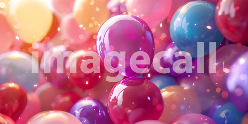 Colorful balloons background, Bunch of colorful balloons flying in the air - Ai Generated