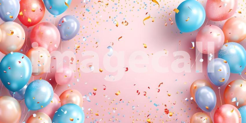 Colorful balloons background, Bunch of colorful balloons flying in the air - Ai Generated