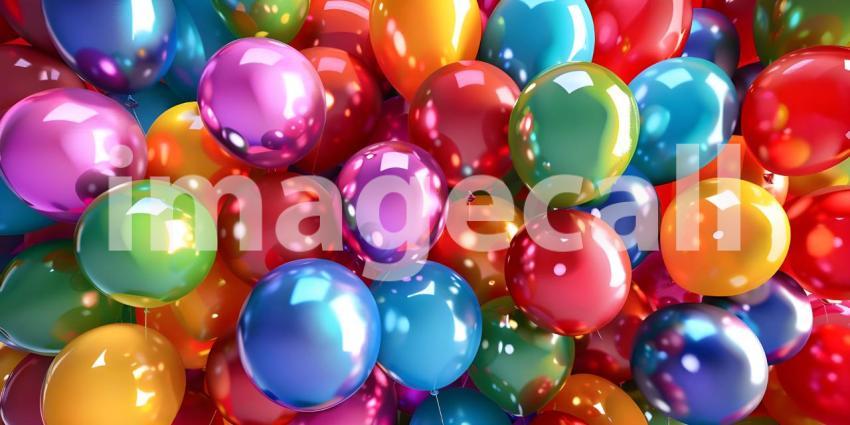 Colorful balloons background, Bunch of colorful balloons flying in the air - Ai Generated