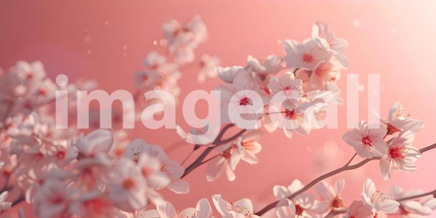 Cherry blossom branch with pink flowers on blurred background, Blooming sakura - Ai Generated