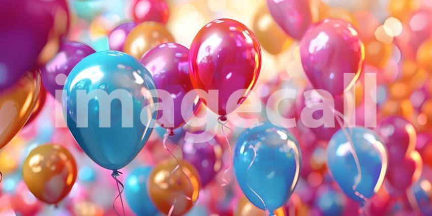 Colorful balloons background, Bunch of colorful balloons flying in the air - Ai Generated