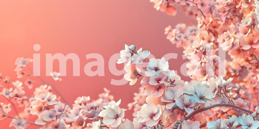 Cherry blossom branch with pink flowers on blurred background, Blooming sakura - Ai Generated