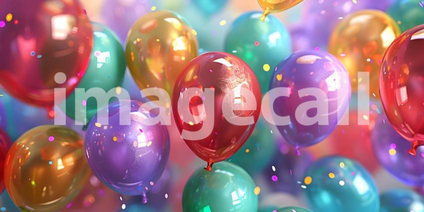 Colorful balloons background, Bunch of colorful balloons flying in the air - Ai Generated