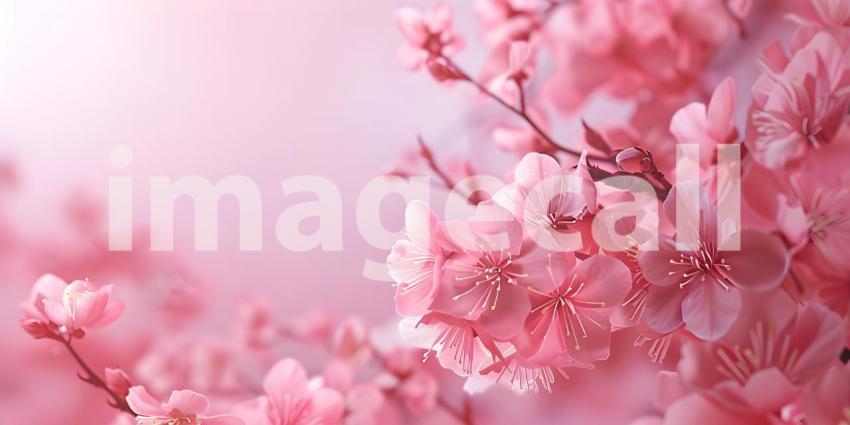 Cherry blossom branch with pink flowers on blurred background, Blooming sakura - Ai Generated