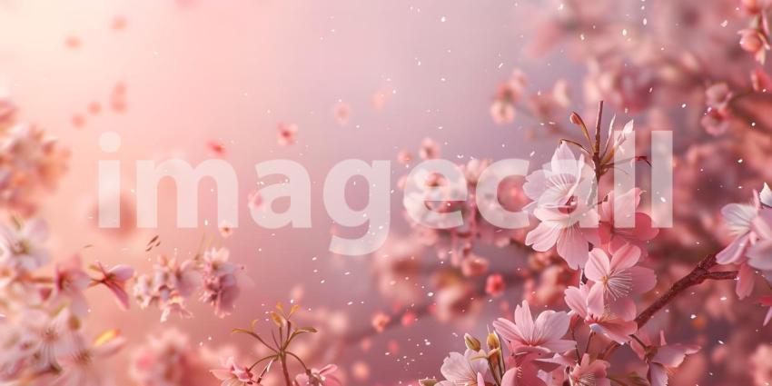 Cherry blossom branch with pink flowers on blurred background, Blooming sakura - Ai Generated