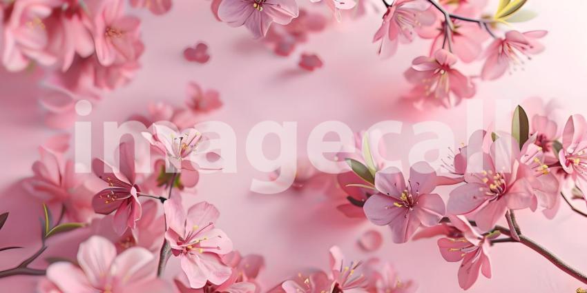 Cherry blossom branch with pink flowers on blurred background, Blooming sakura - Ai Generated