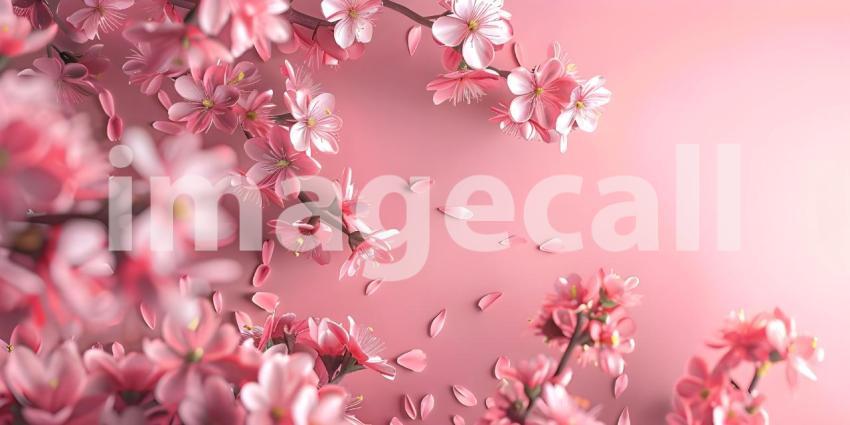 Cherry blossom branch with pink flowers on blurred background, Blooming sakura - Ai Generated