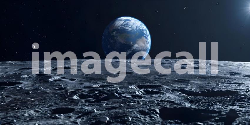 3d rendering of planet earth in space with stars and moon - Ai Generated