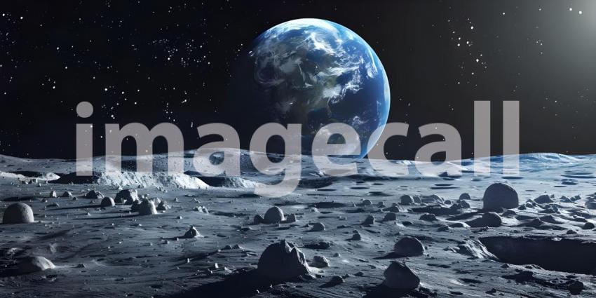 3d rendering of planet earth in space with stars and moon - Ai Generated
