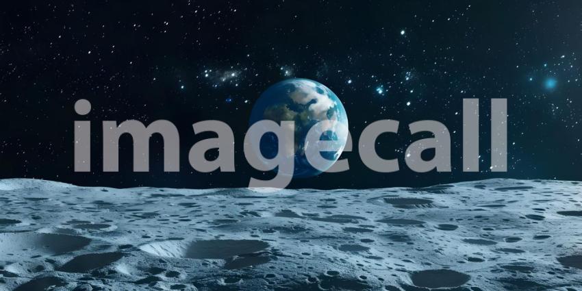 3d rendering of planet earth in space with stars and moon - Ai Generated