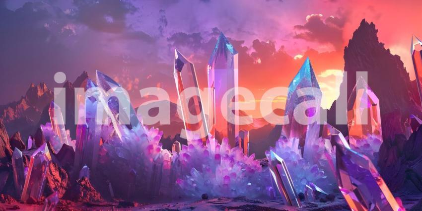 Fantasy alien planet, Mountain and nebula, Gemstone Background - Ai Generated